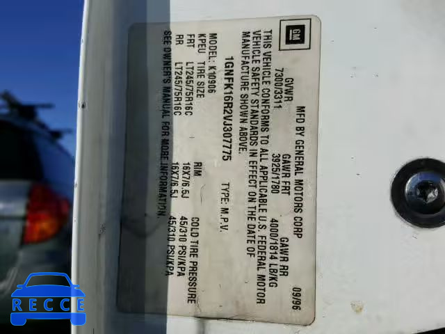1997 CHEVROLET SUBURBAN 1GNFK16R2VJ307775 Bild 9