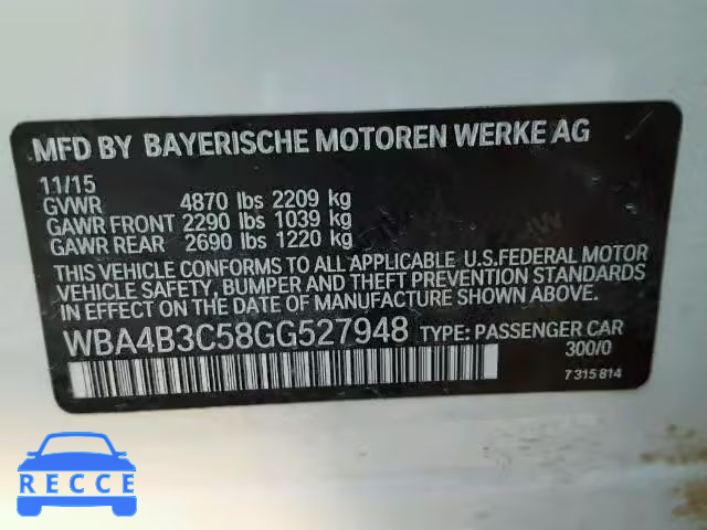 2016 BMW 435 WBA4B3C58GG527948 зображення 9