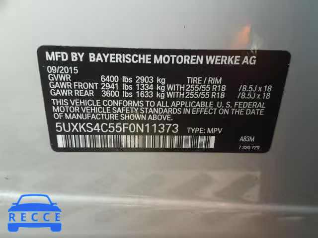 2015 BMW X5 5UXKS4C55F0N11373 зображення 9