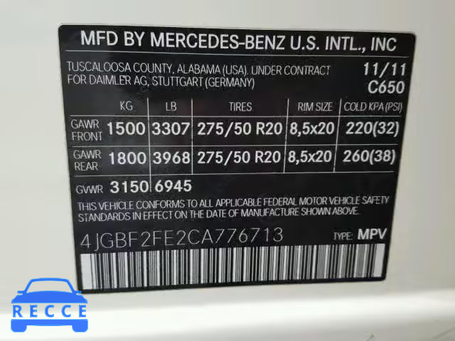 2012 MERCEDES-BENZ GL 4JGBF2FE2CA776713 зображення 9