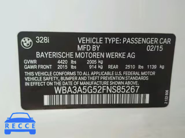 2015 BMW 328 I WBA3A5G52FNS85267 зображення 9