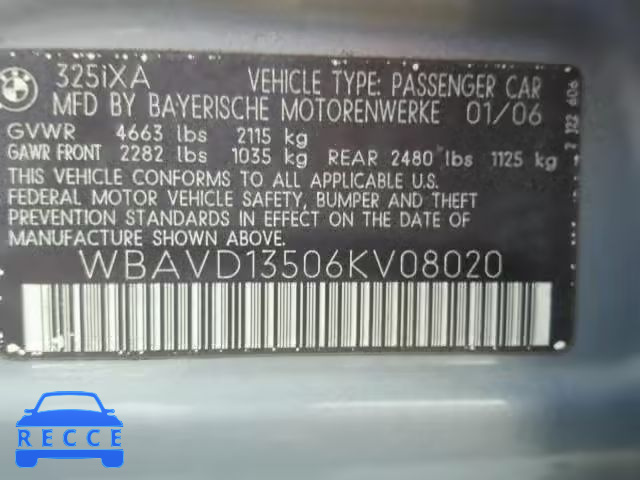 2006 BMW 325 XI WBAVD13506KV08020 зображення 9