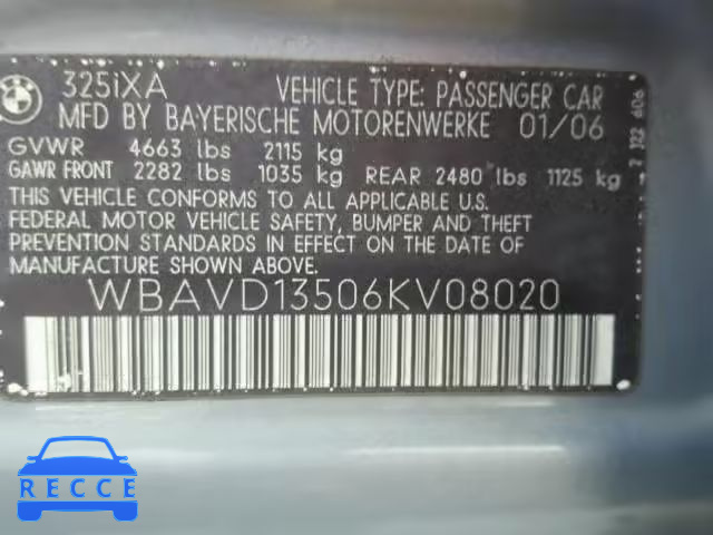 2006 BMW 325 XI WBAVD13506KV08020 image 9