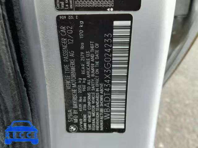 2003 BMW 525 WBADT434X3G024233 image 9