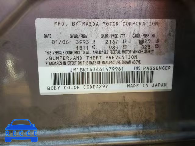 2006 MAZDA 3 HATCHBAC JM1BK143461479961 Bild 9