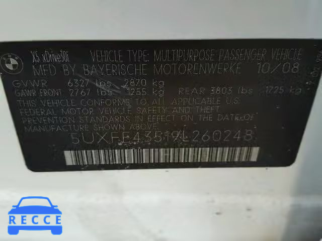 2009 BMW X5 5UXFE43519L260248 image 9