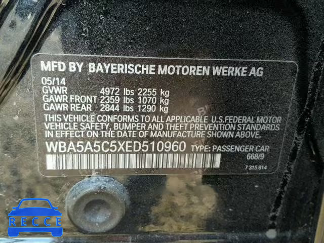 2014 BMW 528 WBA5A5C5XED510960 зображення 9