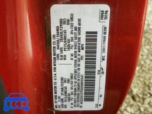 2002 NISSAN QUEST 4N2ZN15T02D805541 image 9