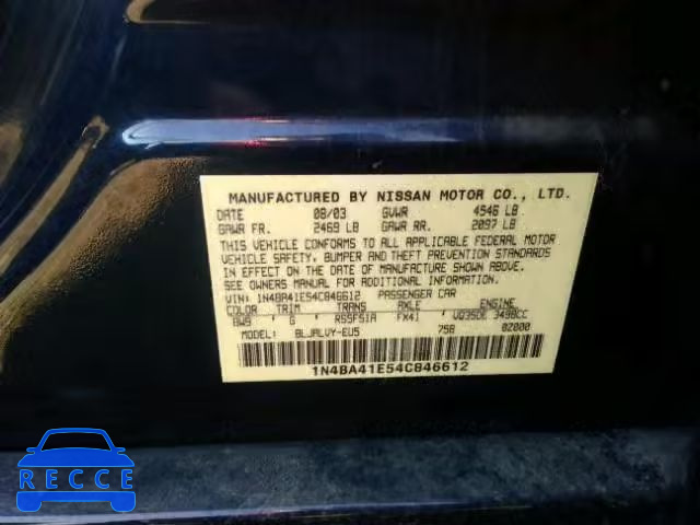 2004 NISSAN MAXIMA SE 1N4BA41E54C846612 зображення 9