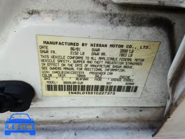 2001 NISSAN ALTIMA XE 1N4DL01DX1C227373 image 9