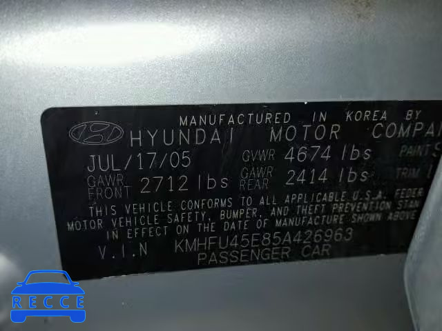 2005 HYUNDAI XG 350 KMHFU45E85A426963 image 9