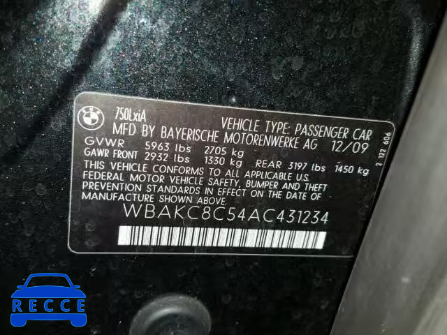 2010 BMW 750 WBAKC8C54AC431234 Bild 9