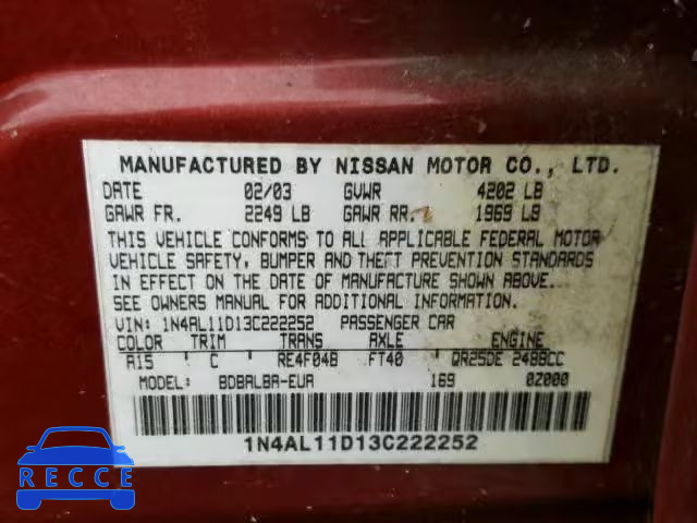 2003 NISSAN ALTIMA BAS 1N4AL11D13C222252 image 9