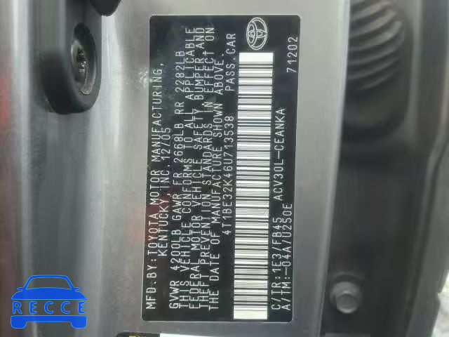 2006 TOYOTA CAMRY LE 4T1BE32K46U713538 image 9