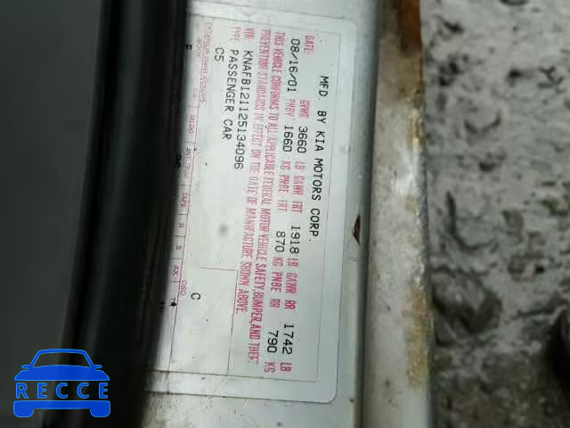 2002 KIA SPECTRA KNAFB121125134096 image 9