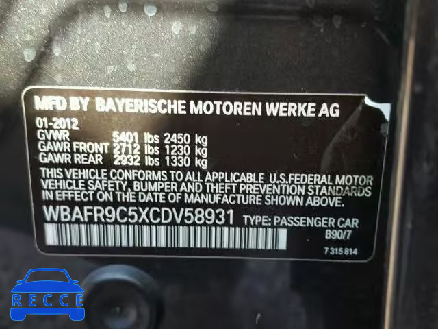 2012 BMW 550 WBAFR9C5XCDV58931 image 9