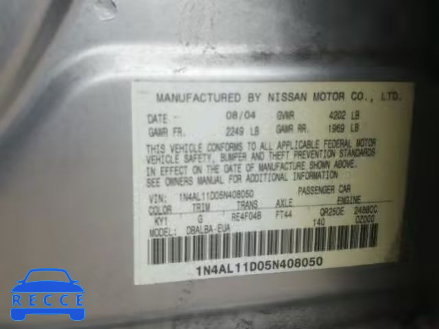 2005 NISSAN ALTIMA S 1N4AL11D05N408050 image 9