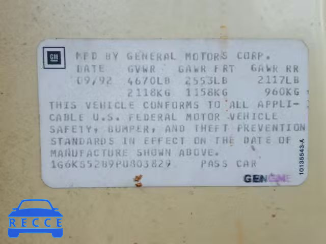 1993 CADILLAC SEVILLE 1G6KS52B9PU803829 image 9