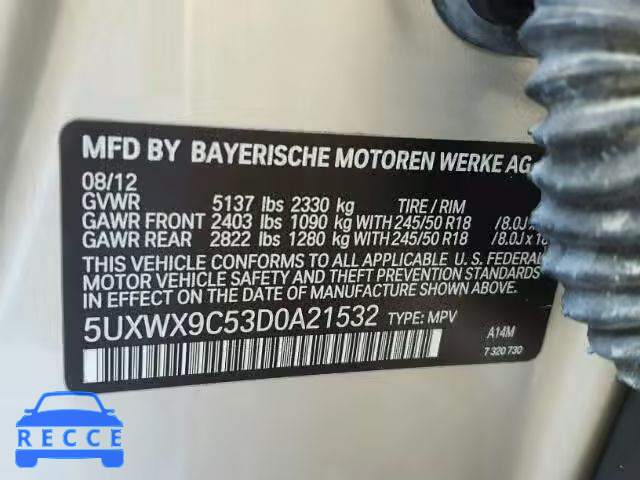 2013 BMW X3 5UXWX9C53D0A21532 Bild 9