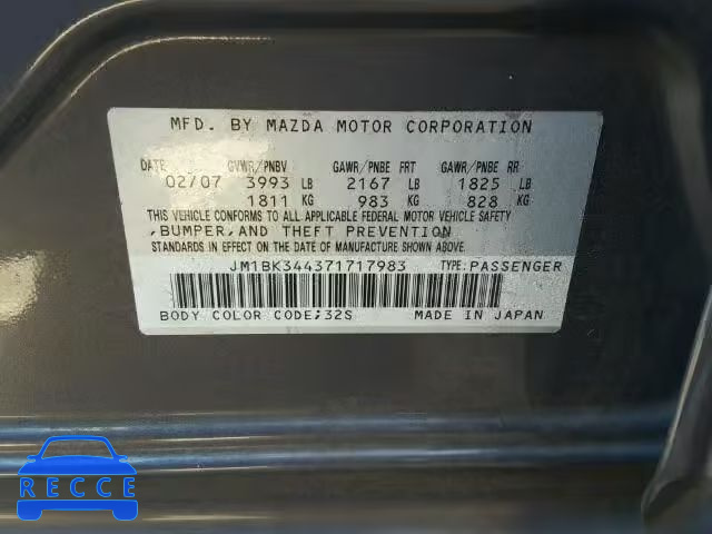 2007 MAZDA 3 HATCHBAC JM1BK344371717983 image 9