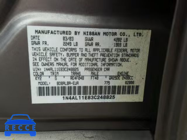 2003 NISSAN ALTIMA BAS 1N4AL11E83C248825 Bild 9