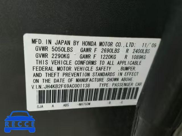 2010 ACURA RL JH4KB2F69AC001138 image 9