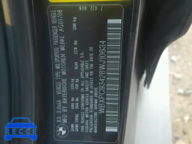 2008 BMW X3 WBXPC93428WJ10634 image 9