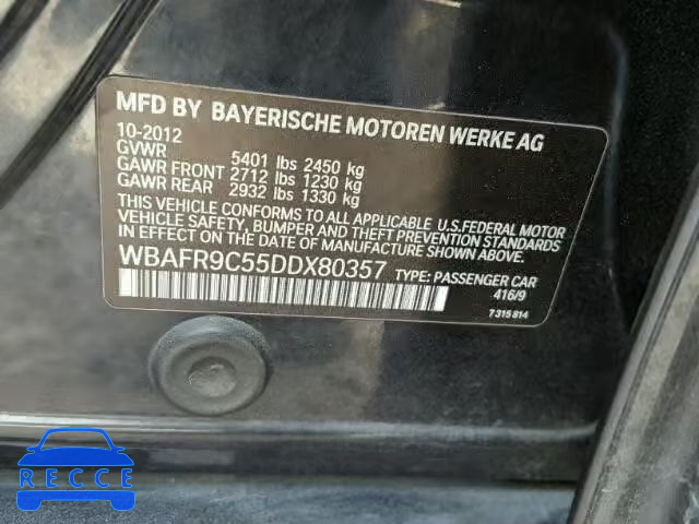 2013 BMW 550 I WBAFR9C55DDX80357 image 9