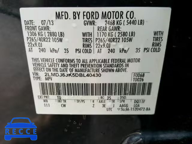 2013 LINCOLN MKX 2LMDJ6JK5DBL40430 image 9