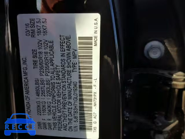 2016 ACURA RDX ADVANC 5J8TB3H71GL019340 image 9