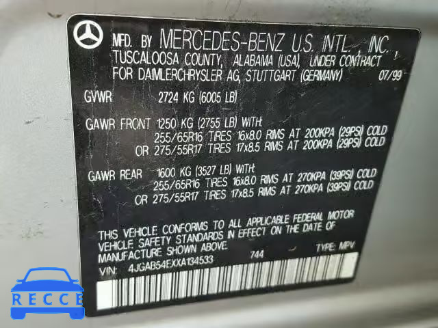 1999 MERCEDES-BENZ ML 320 4JGAB54EXXA134533 Bild 9