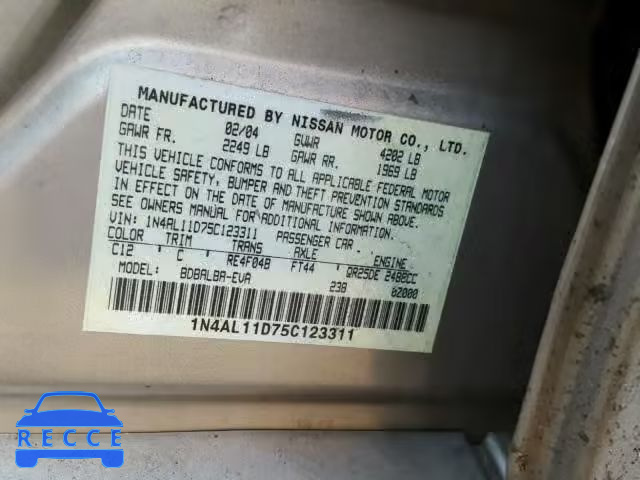 2005 NISSAN ALTIMA S 1N4AL11D75C123311 image 9