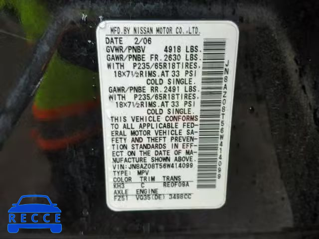 2006 NISSAN MURANO SL JN8AZ08T56W414099 image 9