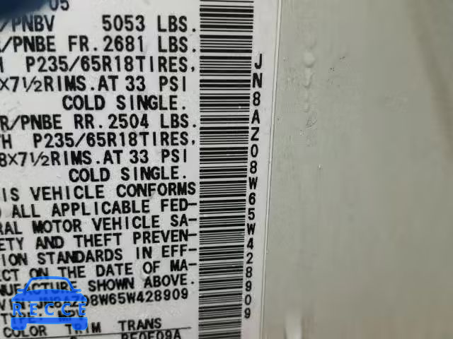 2005 NISSAN MURANO SL JN8AZ08W65W428909 image 9