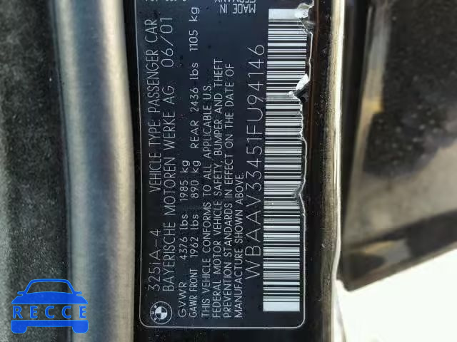 2001 BMW 325 I WBAAV33451FU94146 image 9