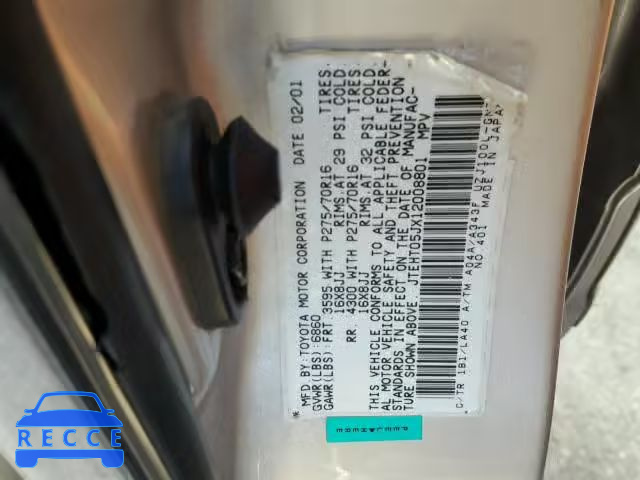 2001 TOYOTA LAND CRUIS JTEHT05JX12008801 зображення 9