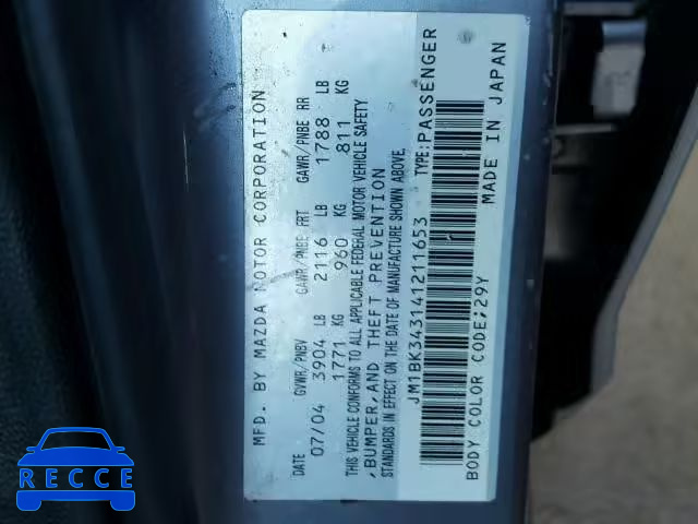 2004 MAZDA 3 HATCHBAC JM1BK343141211653 Bild 9