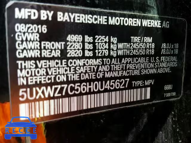 2017 BMW X3 SDRIVE2 5UXWZ7C56H0U45627 image 9