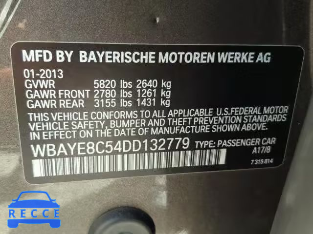 2013 BMW 750LI WBAYE8C54DD132779 зображення 9