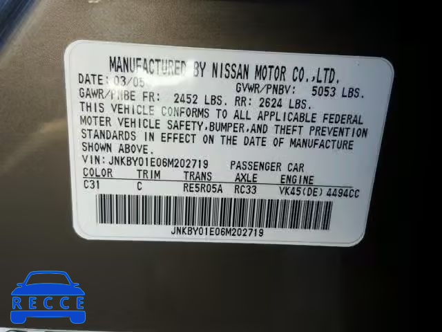 2006 INFINITI M45 BASE JNKBY01E06M202719 image 9