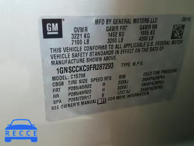 2015 CHEVROLET TAHOE C150 1GNSCCKC9FR287293 image 9