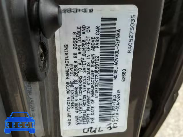 2003 TOYOTA CAMRY LE 4T1BE32K73U659762 зображення 9