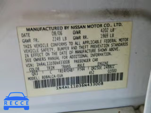 2006 NISSAN ALTIMA S 1N4AL11D36N433008 image 9