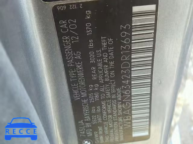 2003 BMW 745 LI WBAGN63423DR13693 image 9