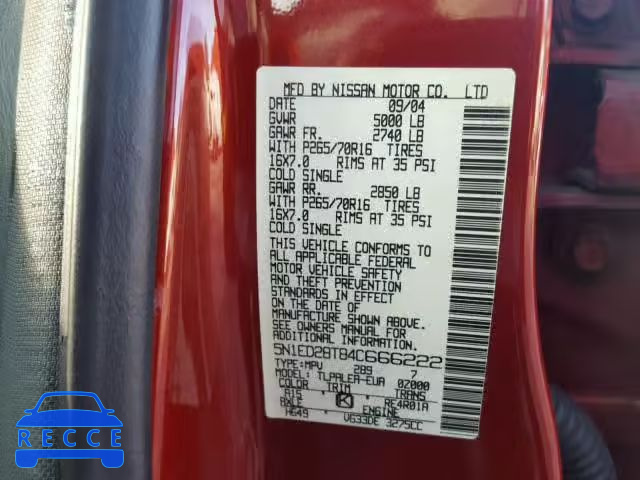 2004 NISSAN XTERRA XE 5N1ED28T84C666222 image 9