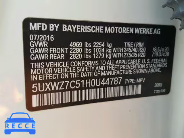 2017 BMW X3 SDRIVE2 5UXWZ7C51H0U44787 зображення 9