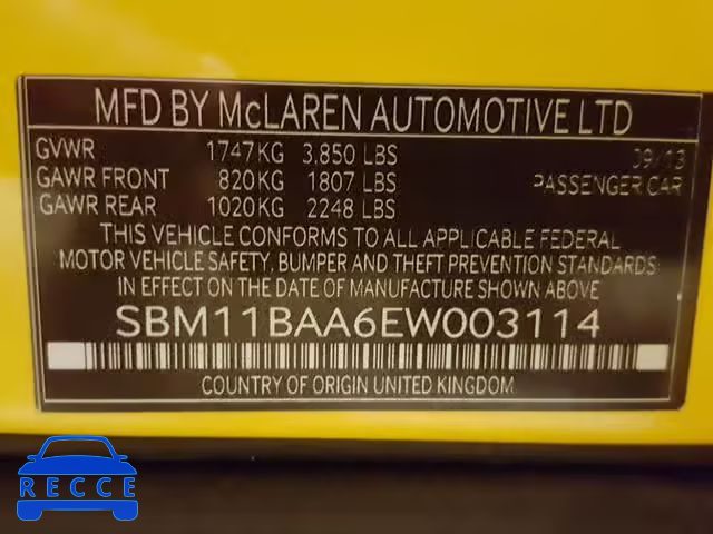 2014 MCLAREN AUTOMATICOTIVE MP4-12C SP SBM11BAA6EW003114 зображення 9