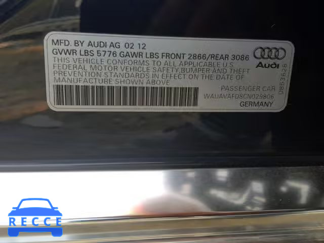 2012 AUDI A8 QUATTRO WAUAVAFD8CN029806 зображення 9