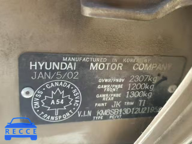 2002 HYUNDAI SANTA FE B KM8SB13D12U219581 зображення 9