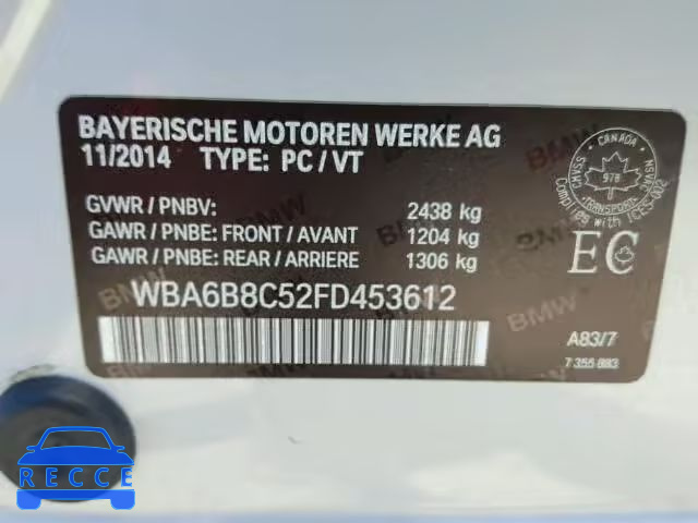 2015 BMW 640 XI WBA6B8C52FD453612 Bild 9